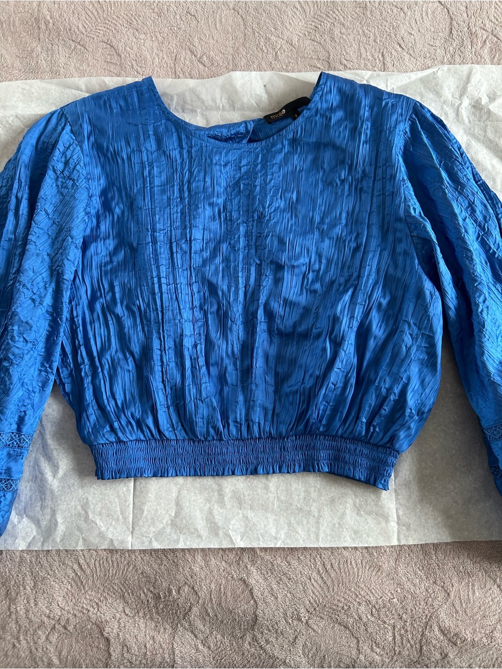 Maje Royal Blue Textured Long-Sleeve Crop Top and matching long flowy skirt
